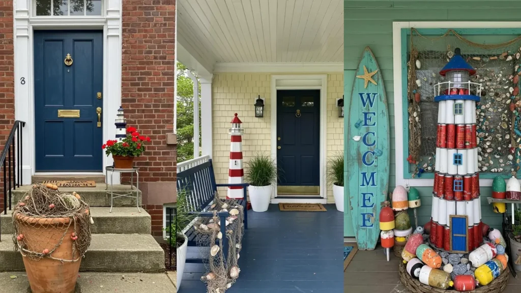 Porches temáticos marineros: redes, conchas, faros caseros y boyas. Ideas DIY para decoración exterior.