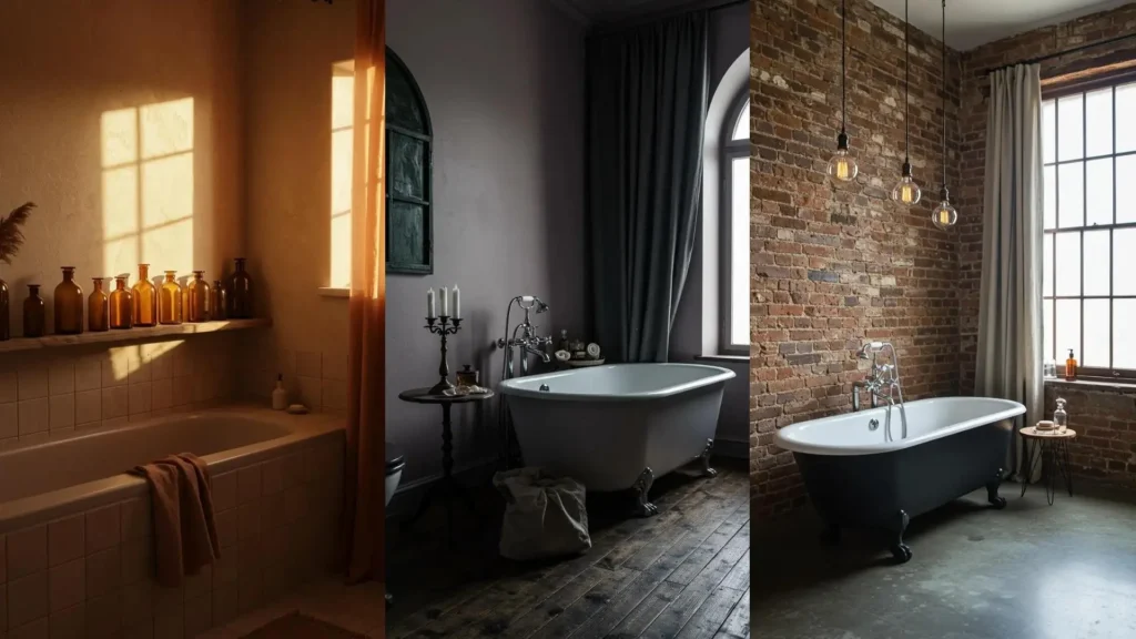 Tres baños románticos con bañeras vintage, cortinas de lino y detalles encantadores.