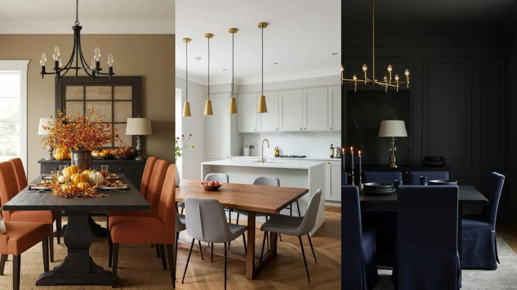 Comedores con mesas de madera recuperada y sillas tapizadas en lino, decoración de cocina y comedor moderna.