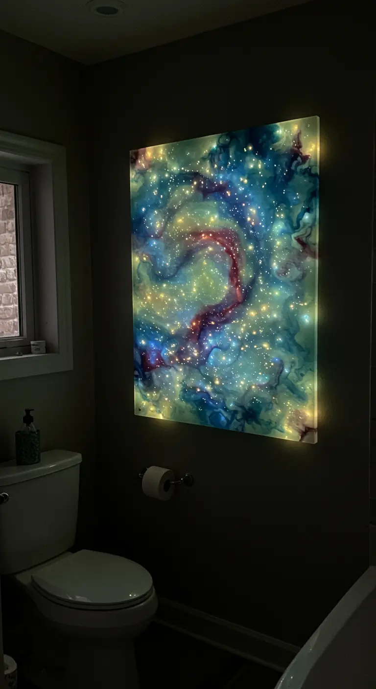 Lienzo de una galaxia con luces LED solares integradas que brillan como estrellas.