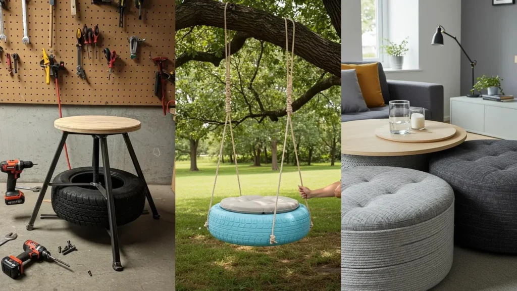Proyectos de bricolaje con neumáticos reciclados: mesas y asientos creativos como un taburete, columpio y mesa de salón.