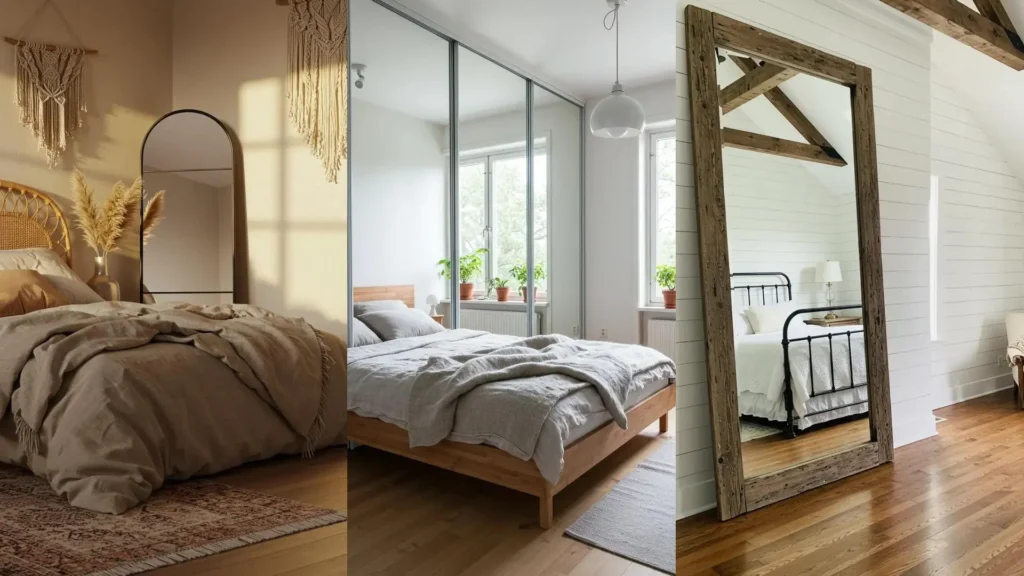Inspiración de decoración de dormitorios con espejos grandes para ampliar visualmente el espacio.
