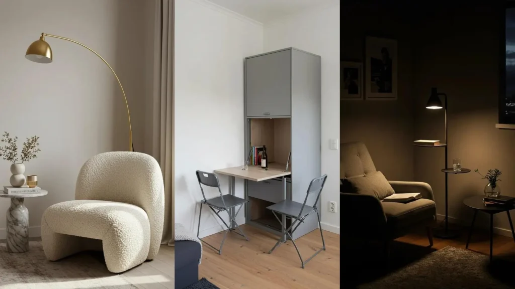 Diseños de muebles esquineros inteligentes para salas pequeñas, creando rincones acogedores y aprovechando el espacio.