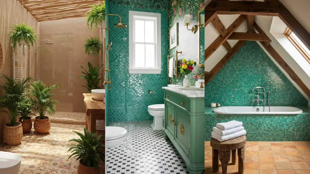 Baños con mosaicos de inspiración marroquí, diseños vibrantes para una decoración elegante.