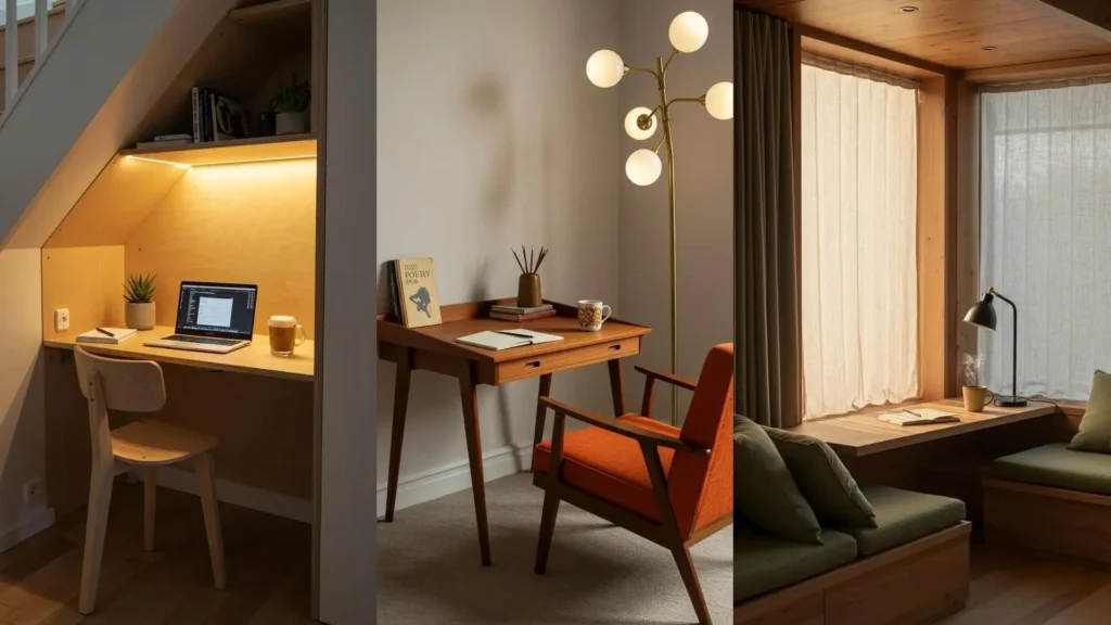 Acogedores rincones de escritura con luz cálida, libros de poesía y café, perfectos para la inspiración creativa.