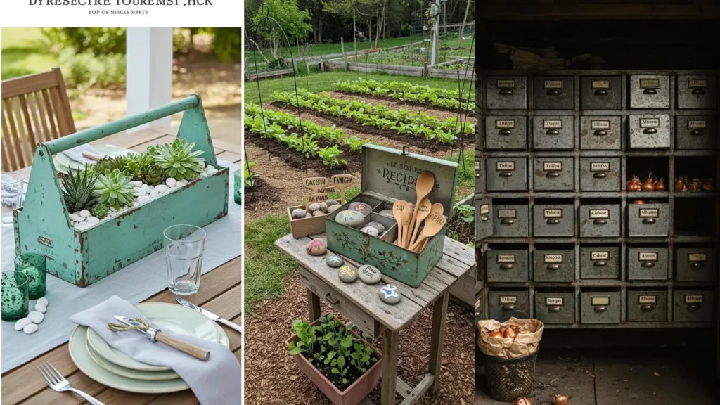 Cajas metálicas transformadas: desde jardineras de suculentas hasta organizadores de herramientas y semillas de jardín.