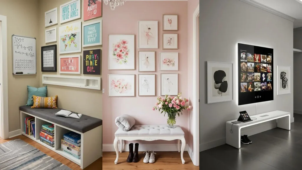 Rincones de inspiración en pasillos con cuadros decorativos y bancas funcionales. Ideas para un diseño creativo.