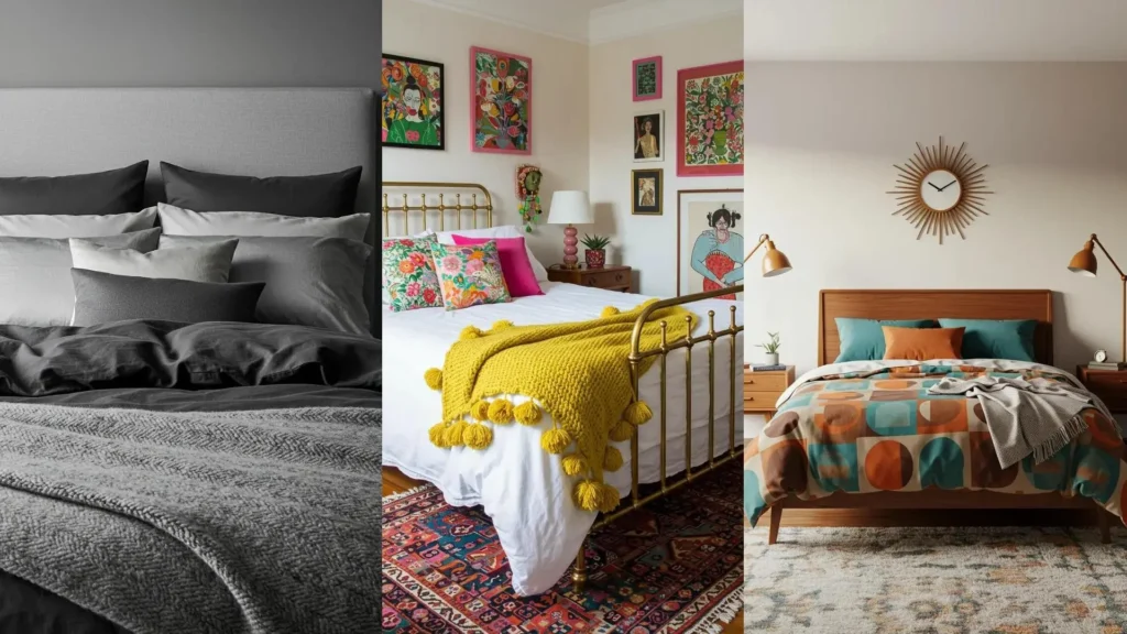 Dormitorios de revista: combinaciones creativas de cojines y mantas en gris, vibrantes y modernos.