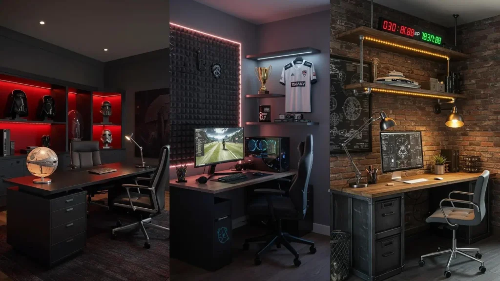 Rincones tech-friendly y oficinas geek: estanterías inteligentes, decoración temática y setups gaming iluminados.