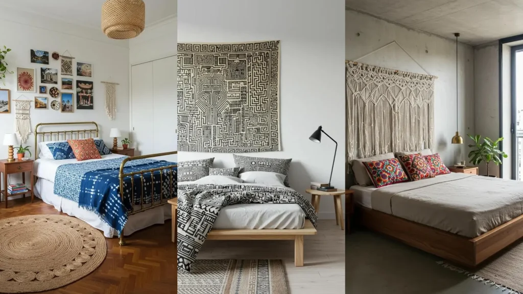Dormitorios sudamericanos con diseño tribal, tejidos artesanales, macramé y elementos naturales. Ideas de decoración acogedora.
