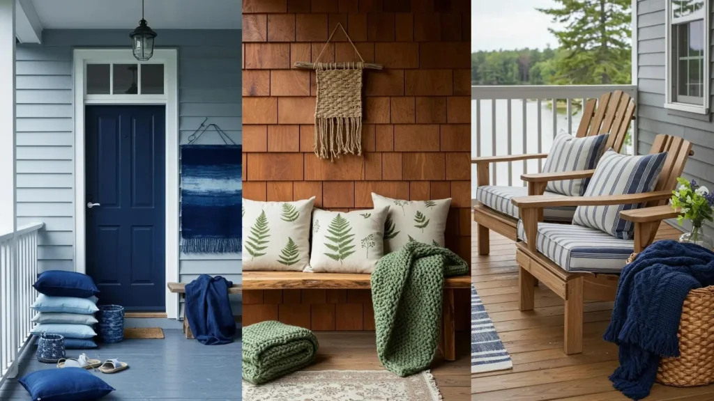 Porches acogedores decorados con textiles hechos a mano: mantas tejidas, cojines estampados y tapices de pared, ideas inspiradoras.