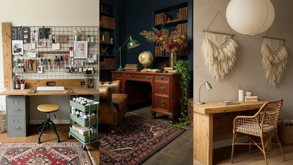 Rincón creativo boho chic: escritorios con macramé, madera y plantas. Ideas para un espacio con energía positiva.