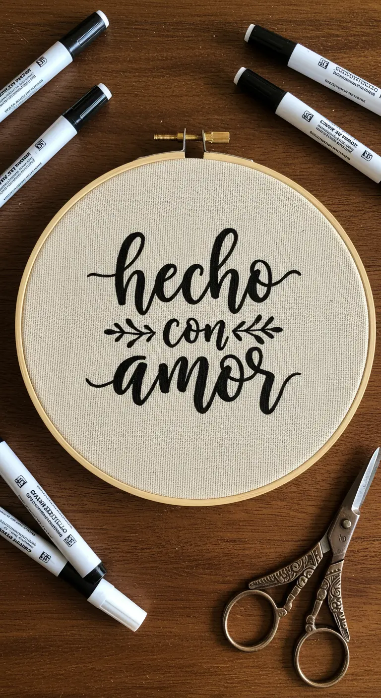 Bastidor de bordado con la frase
