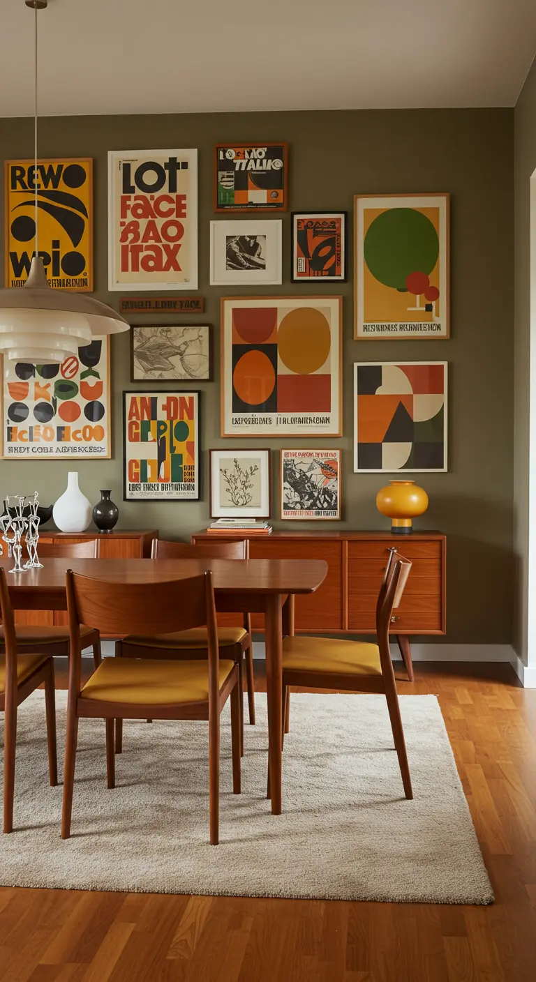 Galería de pared con pósteres de diseño gráfico de estilo Mid-Century Modern