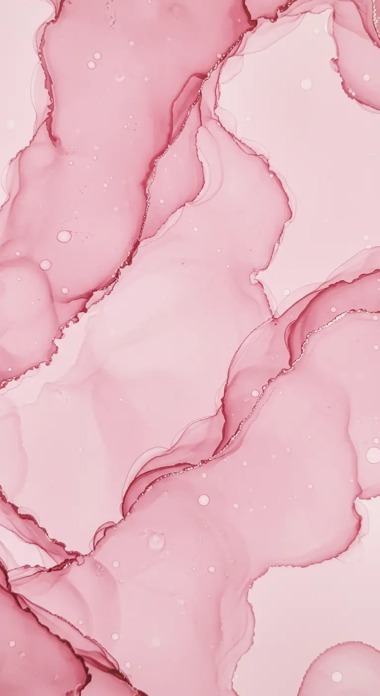 Fondo abstracto de tinta de alcohol en tonos rosados con bordes definidos y burbujas