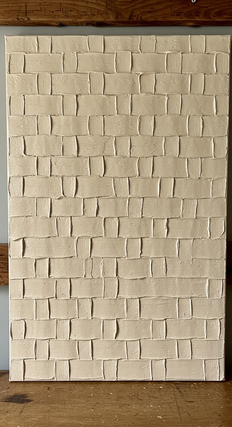Cuadro texturizado en color crema con un patrón de cestería