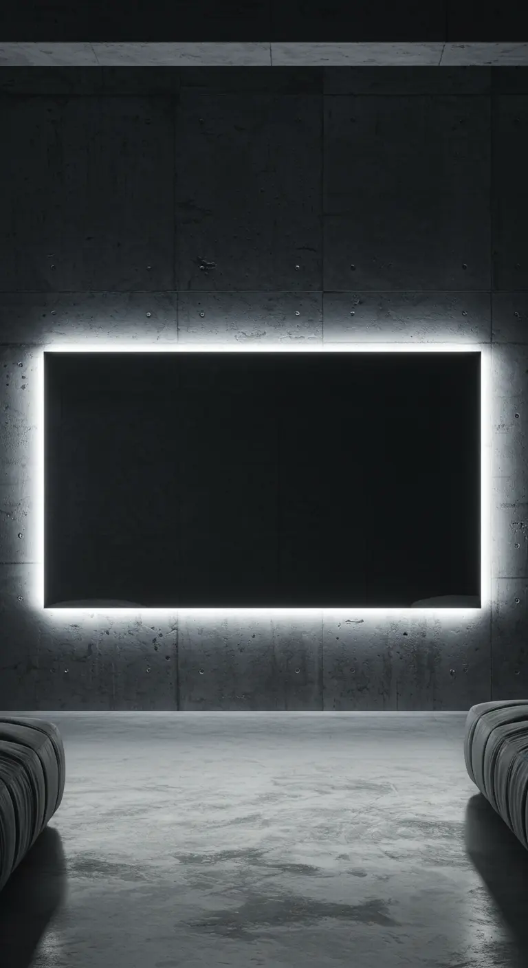 Espejo rectangular horizontal con retroiluminación LED en una pared de hormigón