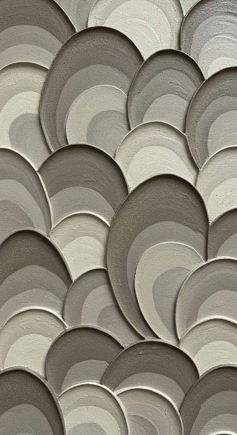 Primer plano de una textura de yeso con un patrón repetitivo de escamas en tonos grises