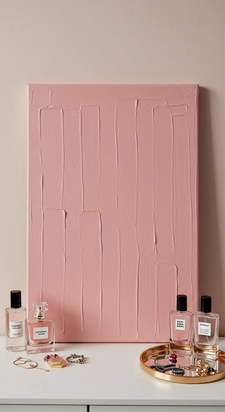 Cuadro cuadrado con textura vertical en un suave tono rosa pastel