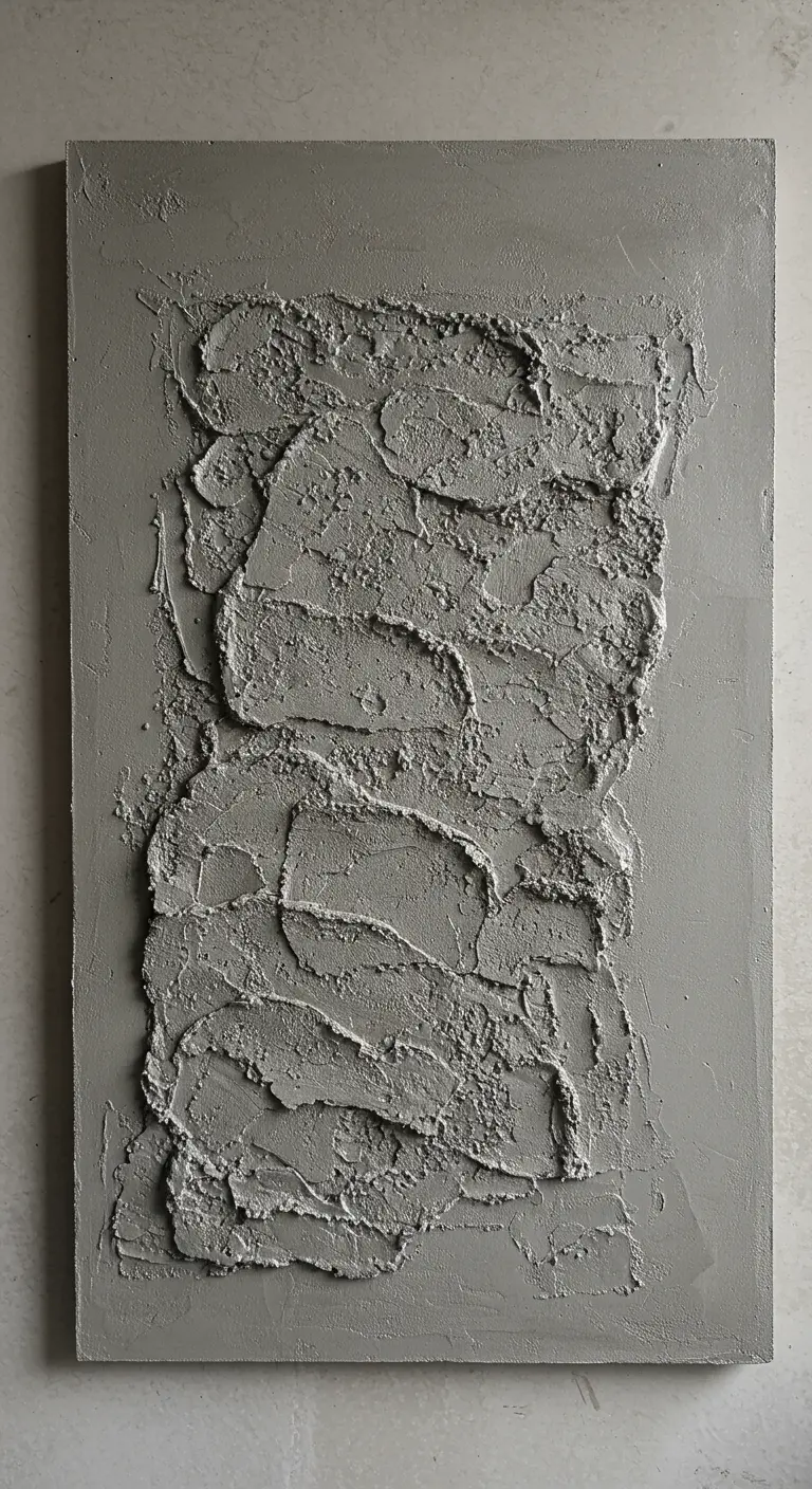 Cuadro rectangular con una textura muy rugosa y gris que imita el hormigón o cemento