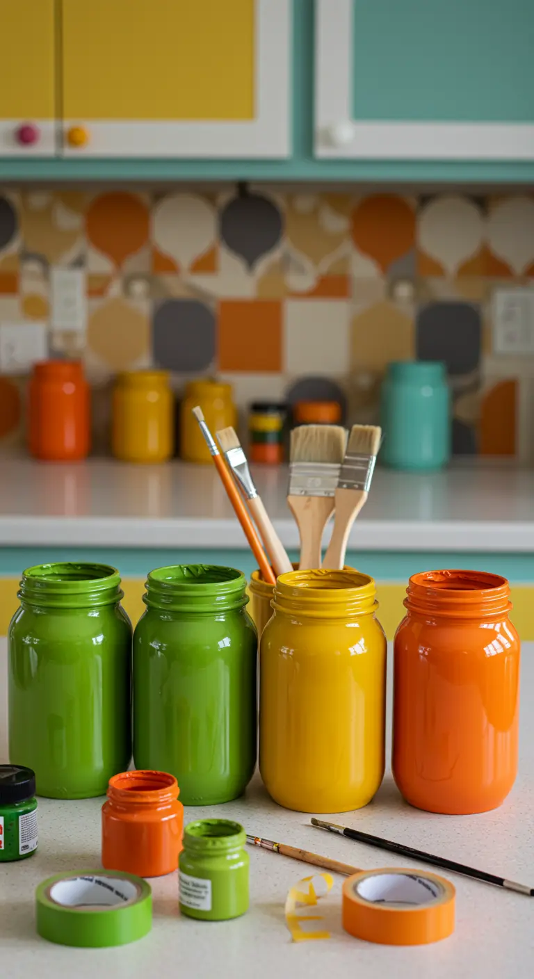 Frascos de vidrio pintados por dentro con colores vivos como verde, amarillo y naranja.