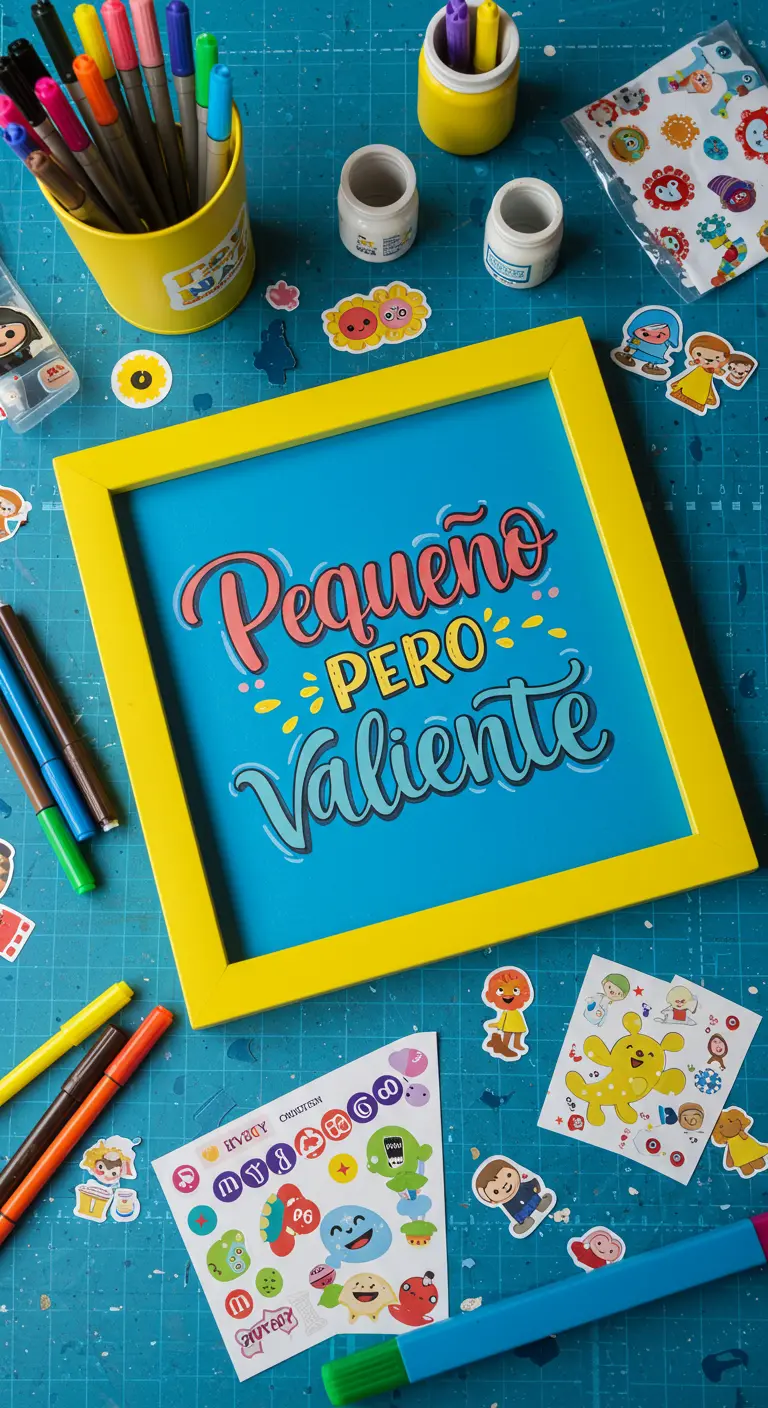 Cuadro infantil con marco amarillo y la frase