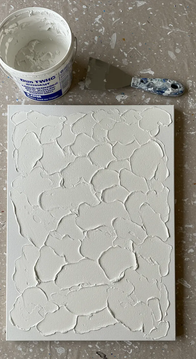 Lienzo cubierto con una capa gruesa de pasta blanca texturizada.