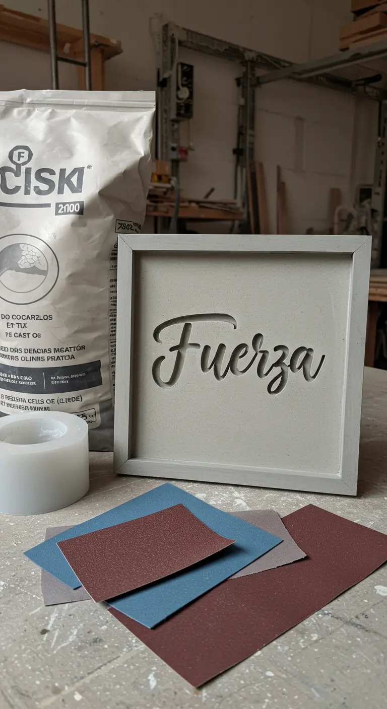 Cuadro de cemento gris con la palabra