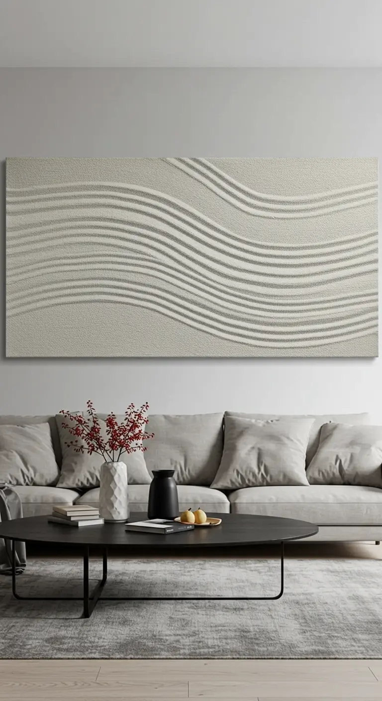 Cuadro panorámico minimalista con textura de arena y líneas onduladas