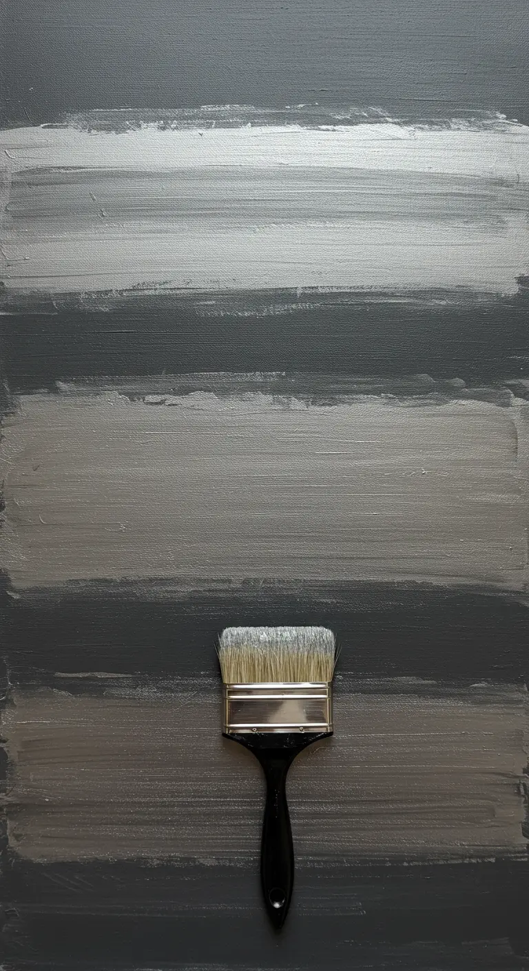 Lienzo gris oscuro con pinceladas horizontales de pintura plateada aplicadas con la técnica del pincel seco.