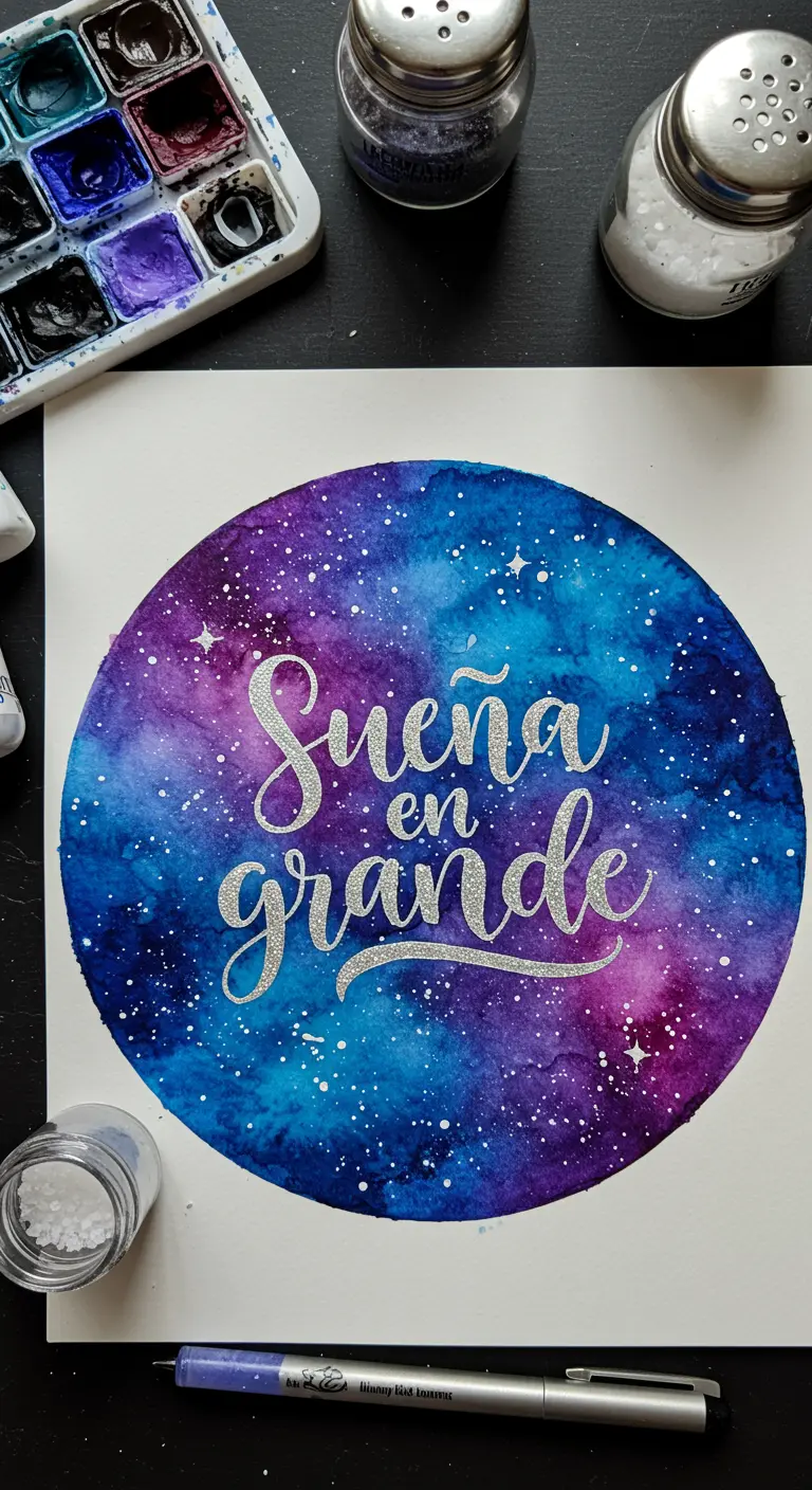 Círculo pintado como una galaxia con la frase