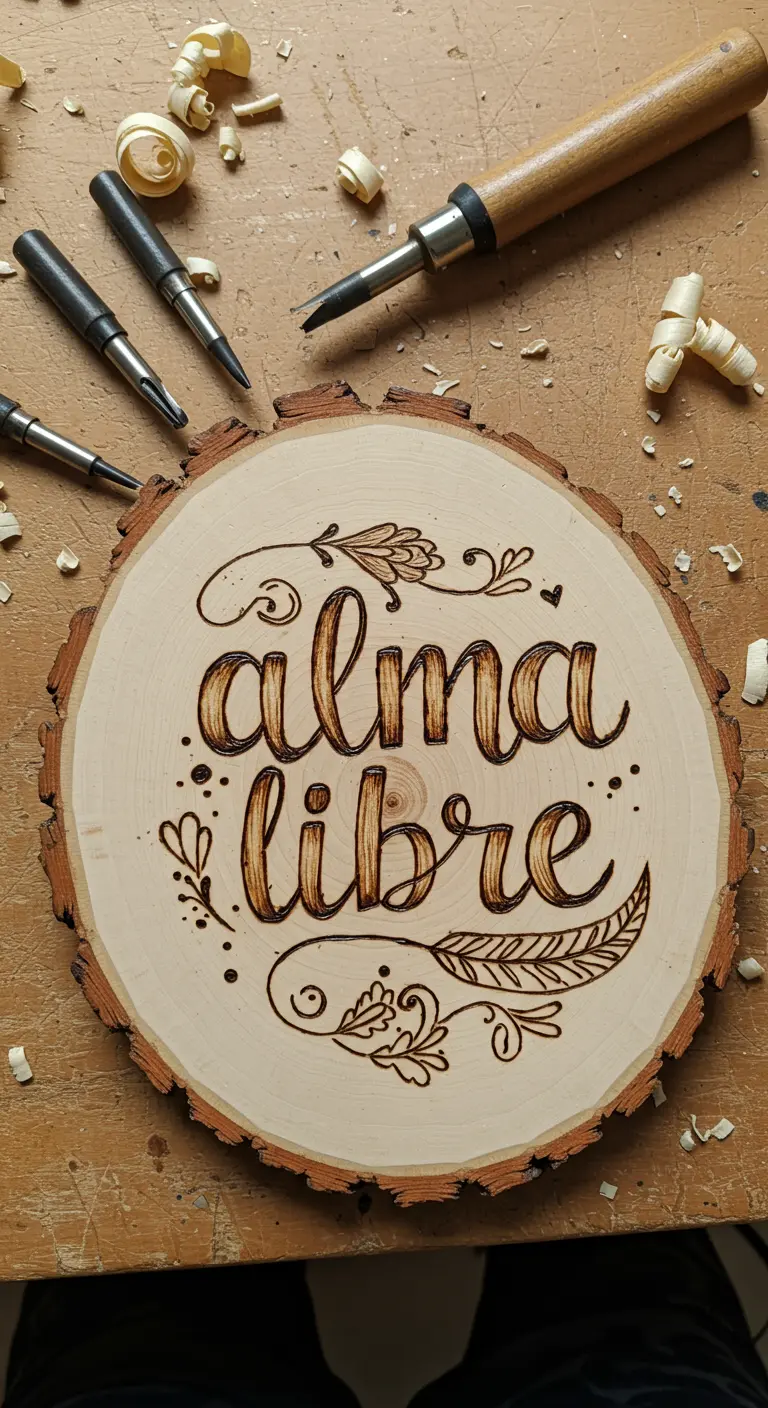 Rodaja de madera con la frase