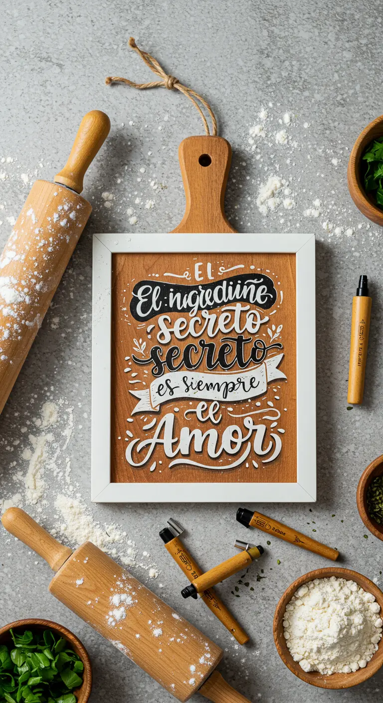 Tabla de cortar de madera con la frase