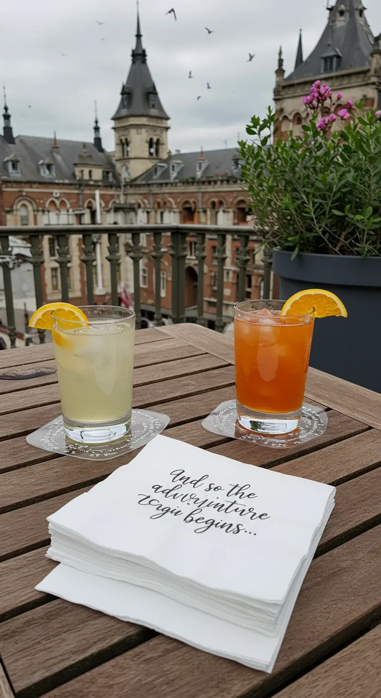 Servilletas de cóctel blancas con la frase 