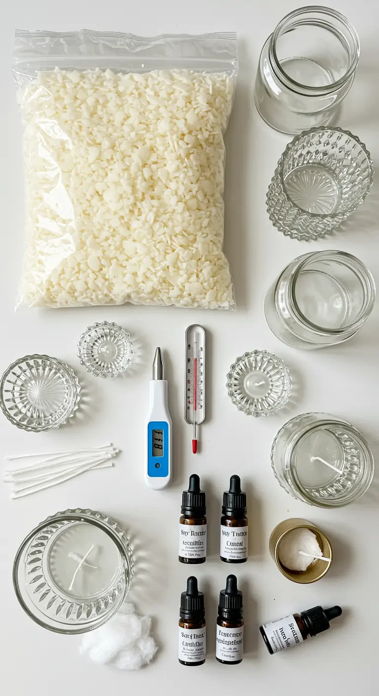 Kit de fabricación de velas caseras con cera de soja, recipientes, mechas y aceites