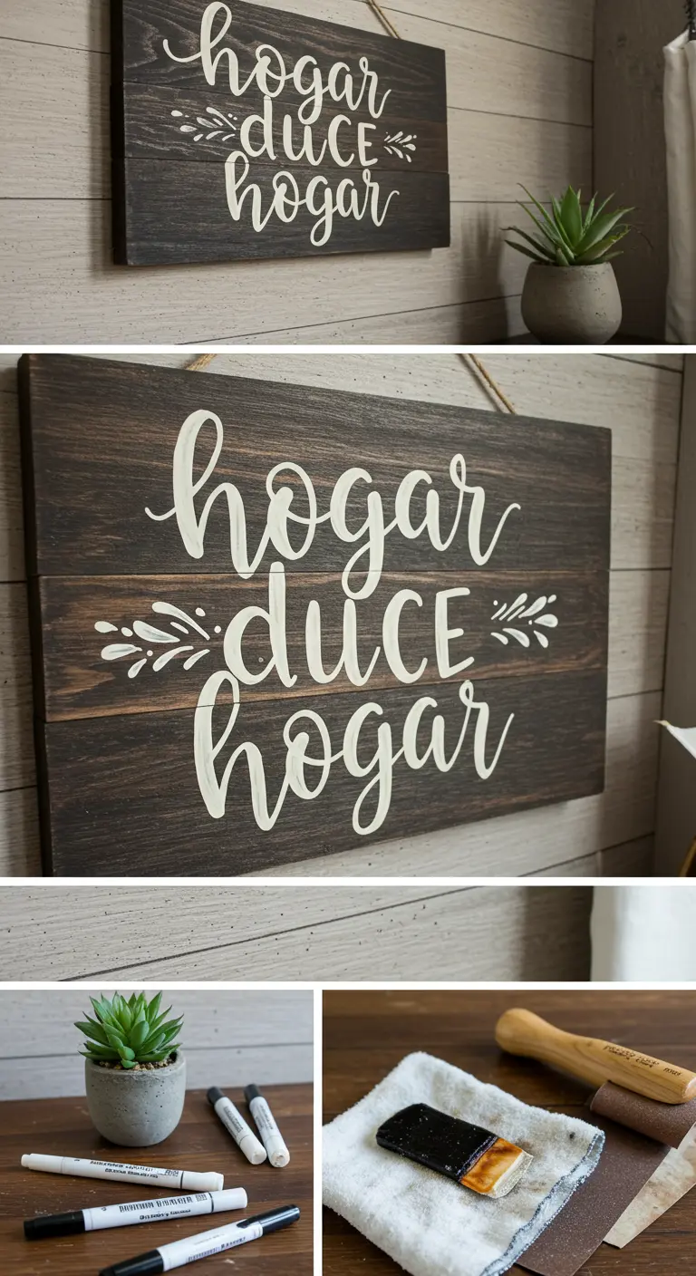 Letrero de madera oscura con la frase