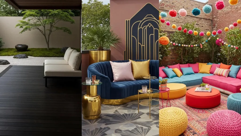 Patio chill-out vibrante con sofás bajos modulares y cojines gigantes de colores. ¡Ideas para tu exterior!