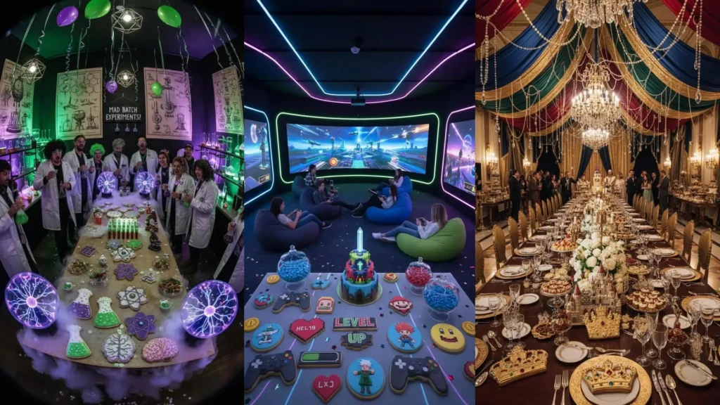 Galletas personalizadas con temática de videojuegos en una mesa de cumpleaños, con controles y personajes para una celebración.