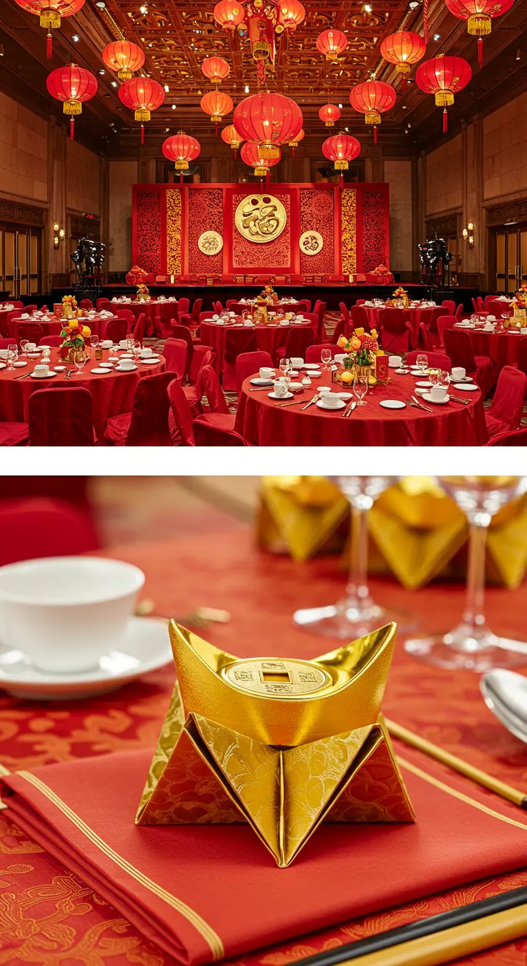 Lingote de oro de origami (sycee) como recuerdo en una mesa de Año Nuevo Chino.